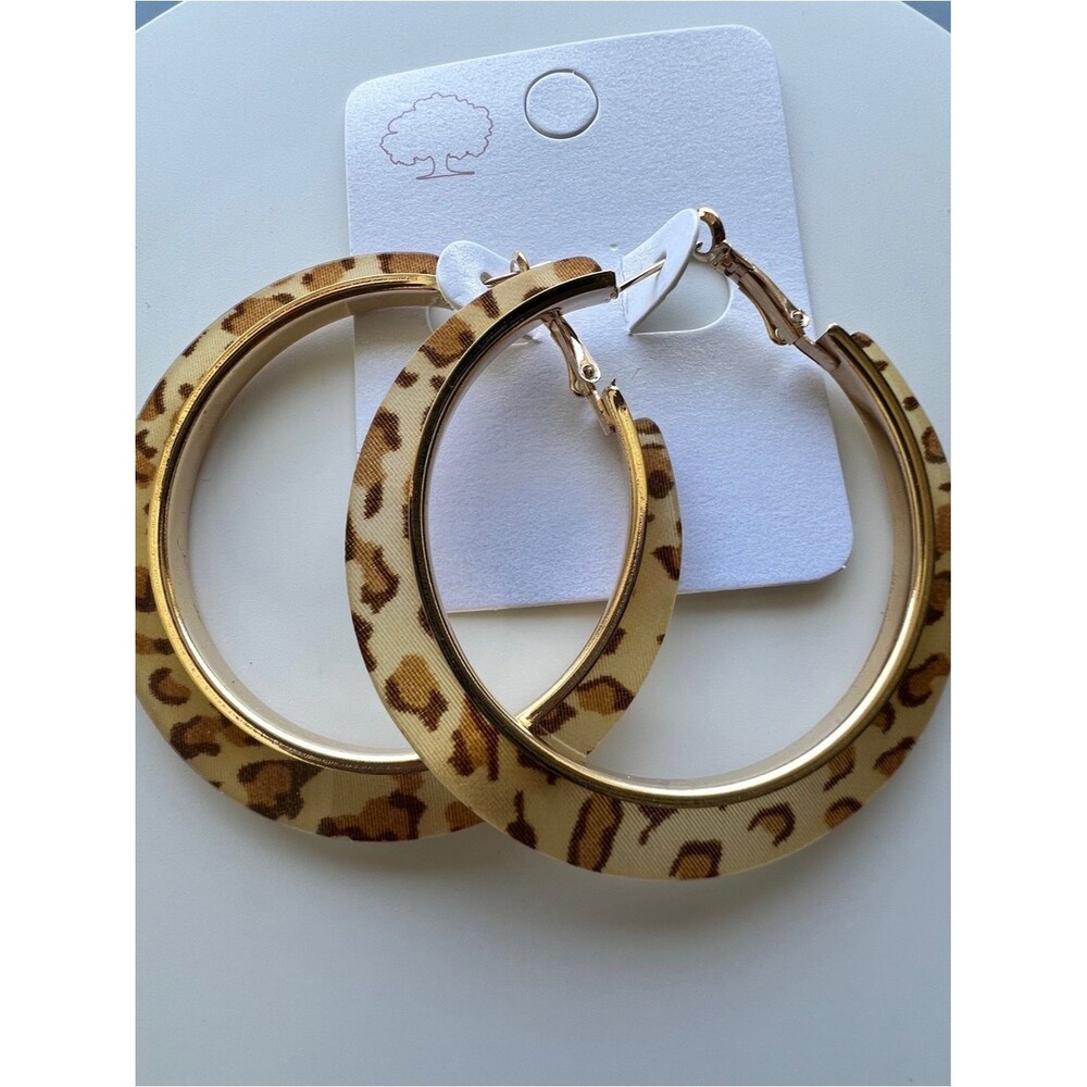 Earrings Leopard-print enamel hoop earrings Brown animal print fashion jewelry